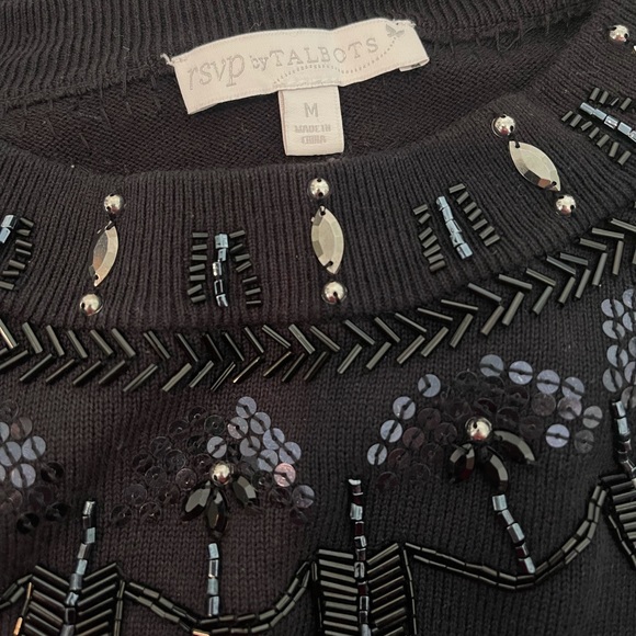 Talbots RSVP Black Beaded Sequin Crew Neckline Sweater Sz M Soft Knit - Picture 10 of 13